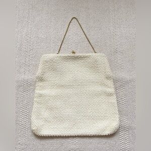 Vintage 1950s Corde Bead Evening Bag Clutch Kisslock Ivory